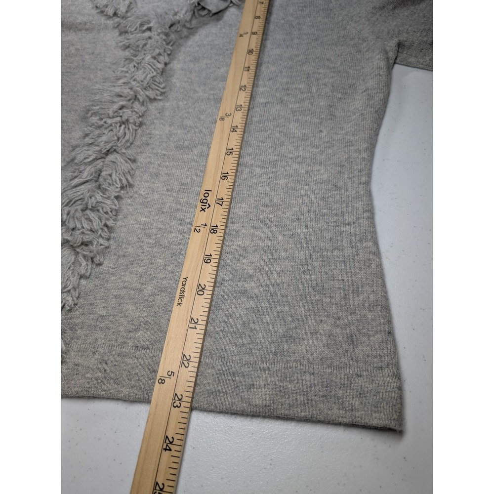 Peck & Peck  100% Pure Cashmere Cardigan Sweater Women's Large Fringe 2 Ply Gray - Picture 10 of 10